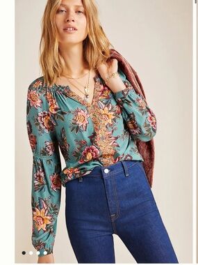 Anthropologie Farm Rio Paola Floral Peasant Blouse Size Medium Boho